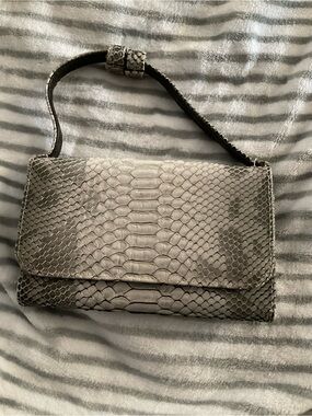 Python-Embossed Gray Hand Bag The Handle goes Smaller it Can Be Used as a Clutch